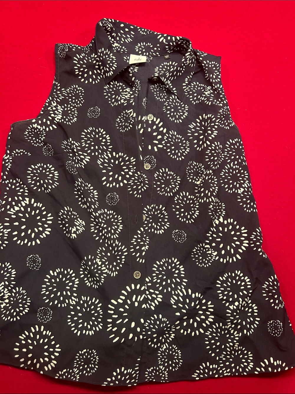 Sleeveless Navy Floral Dot Button-Up Top - CAbi